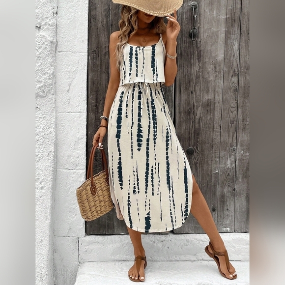 COPY - Women's Summer Skin-Friendly Tie-Dye Spaghetti Strap Dress With Waist Be… - Picture 4 of 6